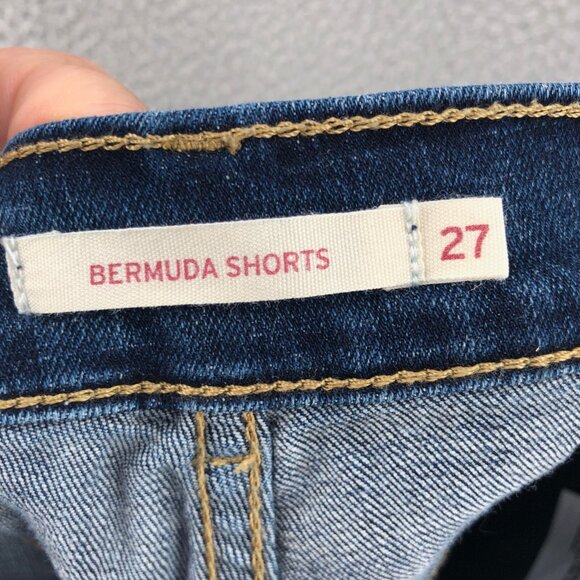 Levis Shorts Women 27 Blue Dark Wash Denim Bermuda Stretch Jean Everyday Walking - Picture 6 of 15